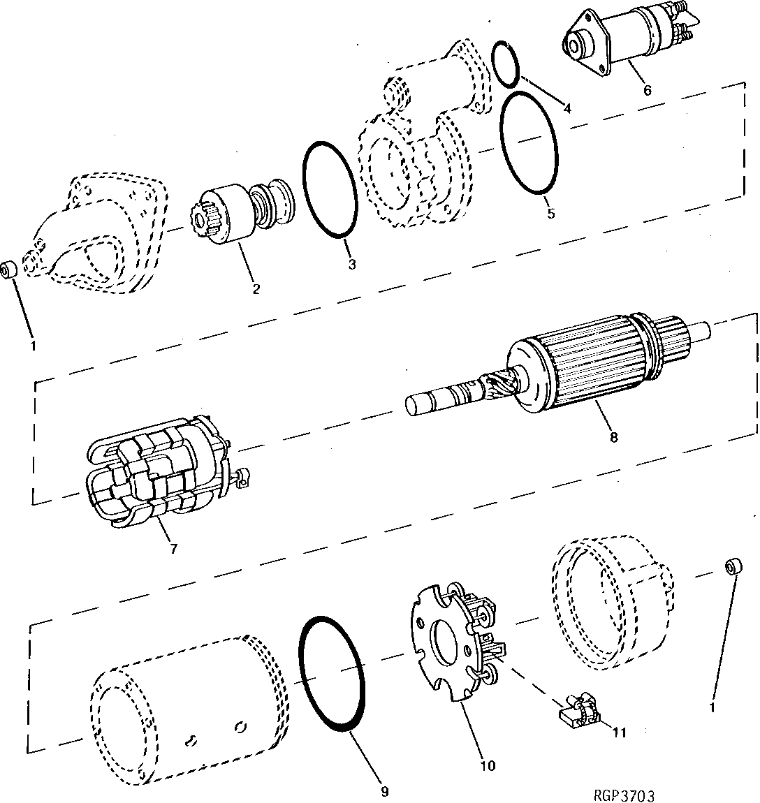 Схема запчастей John Deere 92ELC - 69 - Starting Motor (12V 37MT) 0422 Starting Motor And Fastenings 6076AT030 6076AT030