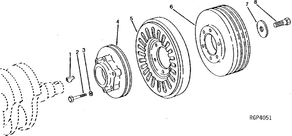 Схема запчастей John Deere 92ELC - 71 - Crankshaft Damper / Pulley 0429 Fan Drive (Damper, Idler, Pulleys, & Belt) 6076AT030 6076AT030