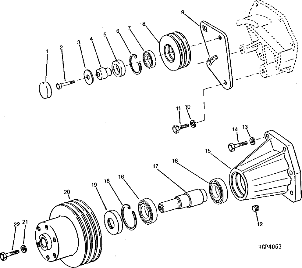 Схема запчастей John Deere 92ELC - 83 - Fan Drive Pulleys, Fan Belt, Tensioner and Support 0510 Engine Cooling Systems