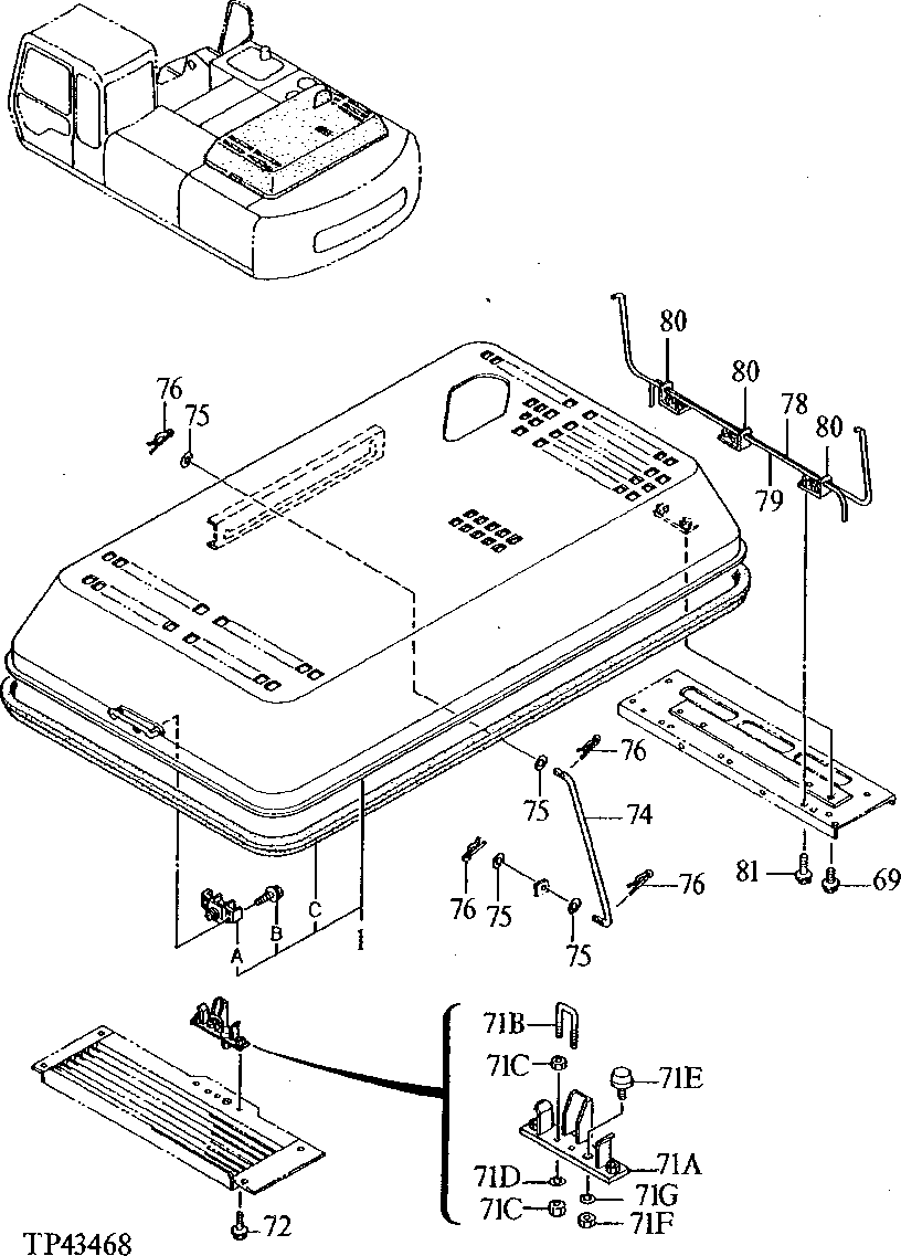 Схема запчастей John Deere 92ELC - 179 - Engine Cover ( - 007439) 1910 Hood Or Engine Enclosure