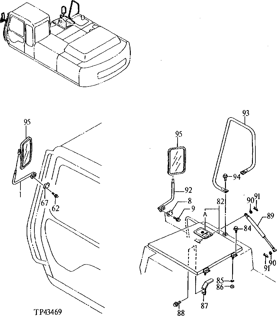 Схема запчастей John Deere 92ELC - 181 - Tool Box Cover 1910 Hood Or Engine Enclosure