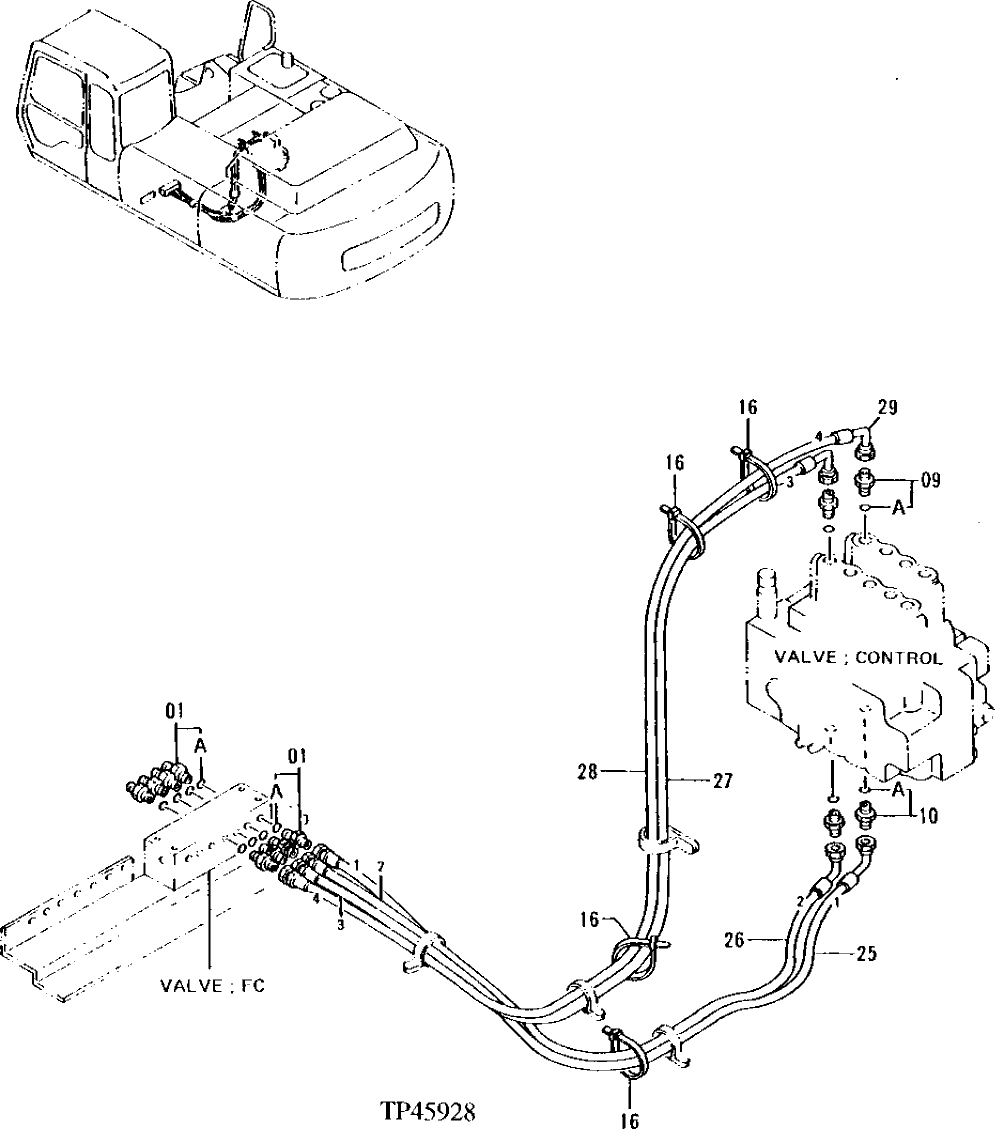 Схема запчастей John Deere 92ELC - 268 - PILOT PIPINGS (011000 - ) 3360 Hydraulic System