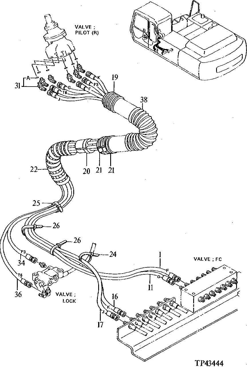 Схема запчастей John Deere 92ELC - 276 - PILOT PIPINGS ( - 010999) 3360 Hydraulic System