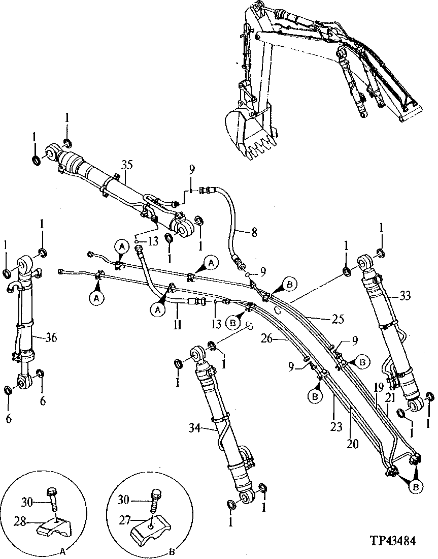 Схема запчастей John Deere 92ELC - 278 - FRONT PIPINGS 3360 Hydraulic System