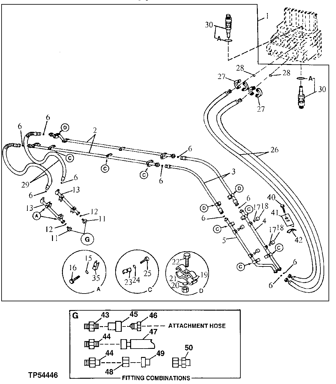 Схема запчастей John Deere 92ELC - 289 - AUXILIARY HYDRAULIC PLUMBING 3360 Hydraulic System