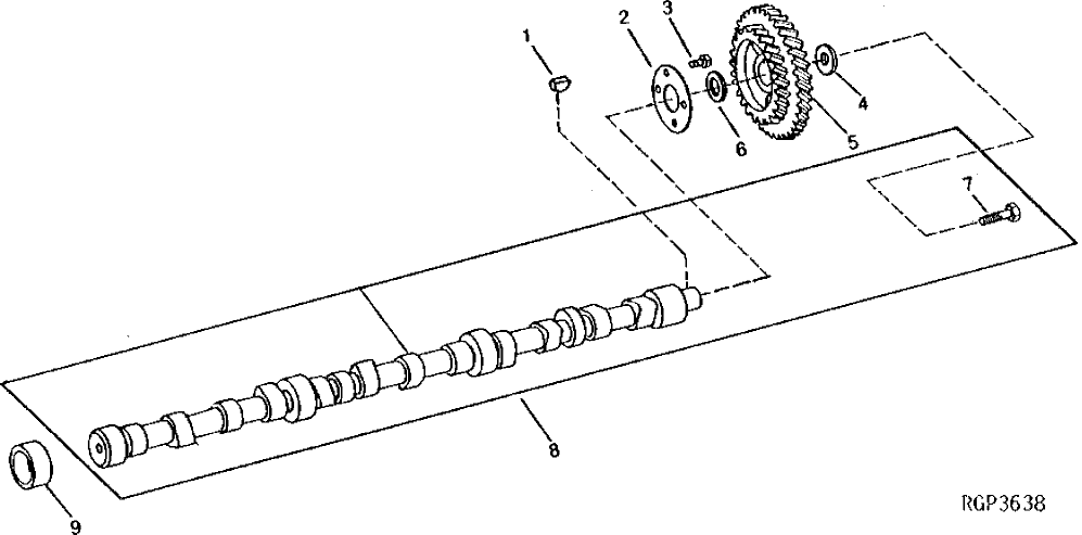 Схема запчастей John Deere 92ELC - 23 - Camshaft And Gear 0402 Camshaft And Valve Actuating Means 6101AT010 6101AT010