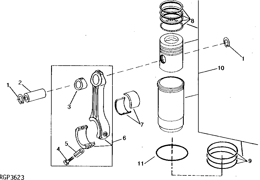 Схема запчастей John Deere 92ELC - 24 - Piston, Rings, Liners and Connecting Rods 0403 Connecting Rods And Pistons 6101AT010 6101AT010