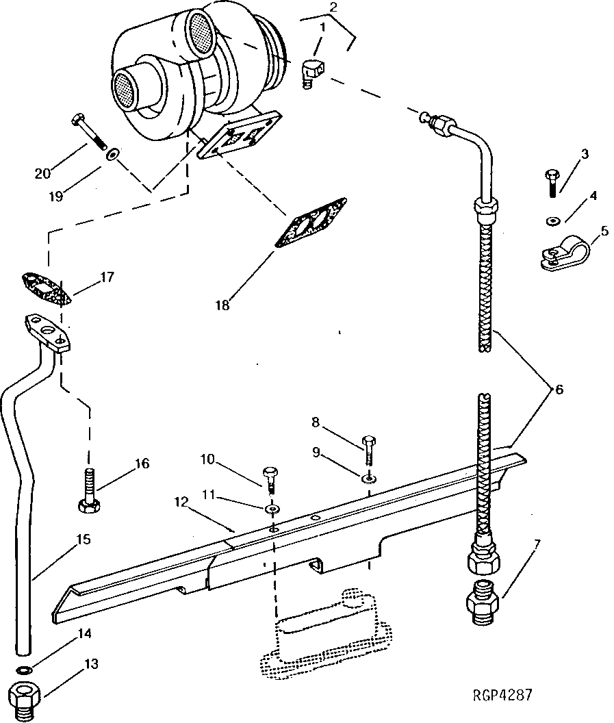 Схема запчастей John Deere 92ELC - 58 - Turbocharger and Oil Lines 0416 Turbocharger 6101AT010 6101AT010