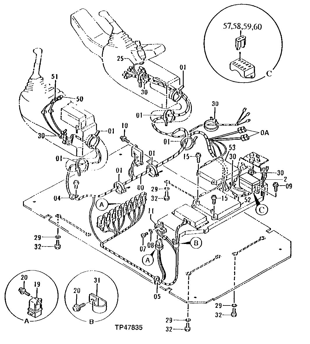 Схема запчастей John Deere 92ELC - 101 - ELECTRIC PARTS 1674 Wiring Harness And Switches