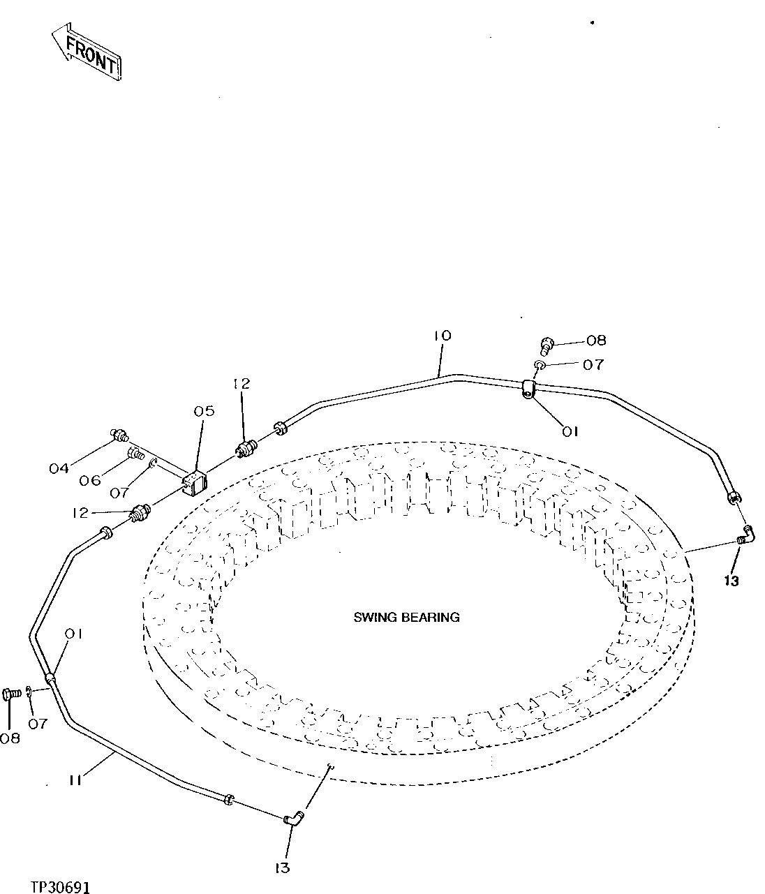 Схема запчастей John Deere 92ELC - 120 - SWING BEARING LUBRICATE PIPING 1740 Frame Installation