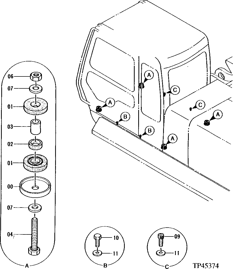 Схема запчастей John Deere 92ELC - 123 - CAB RELATED PARTS 1810 Operator Enclosure