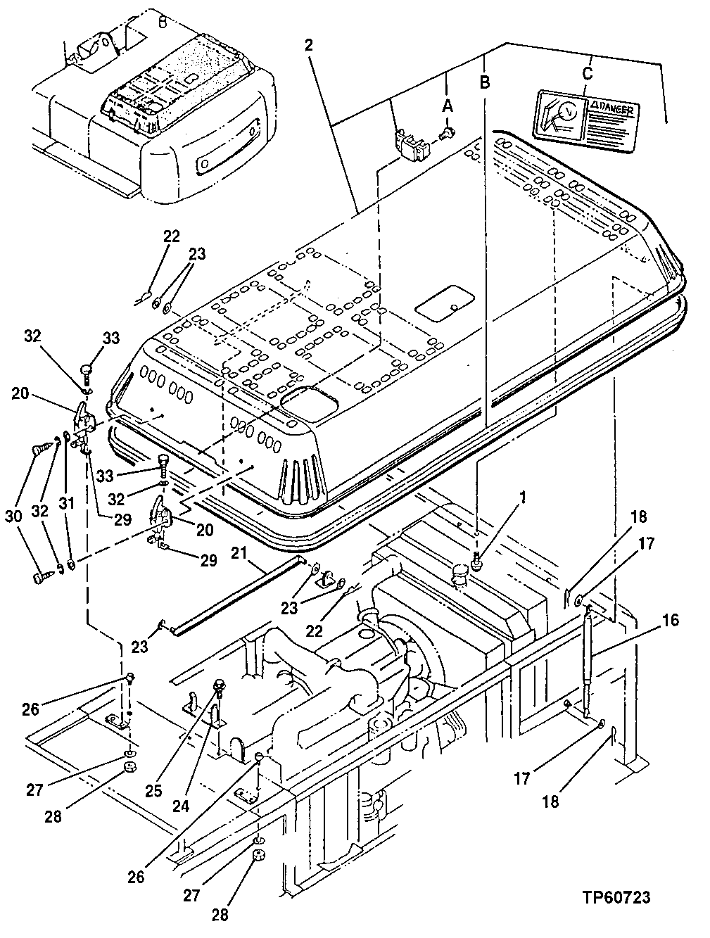 Схема запчастей John Deere 92ELC - 154 - Engine Cover 1910 Hood Or Engine Enclosure