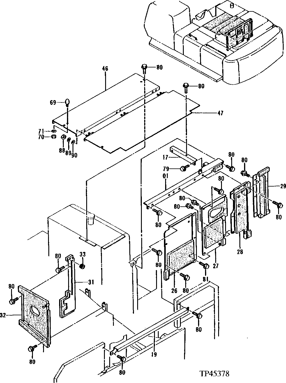 Схема запчастей John Deere 92ELC - 157 - Cover 1910 Hood Or Engine Enclosure