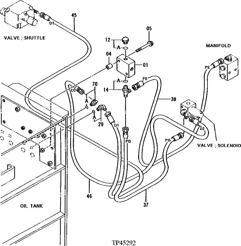 Схема запчастей John Deere 92ELC - 180 - PILOT PIPINGS ( - 007000) 2160 Vehicle Hydraulics