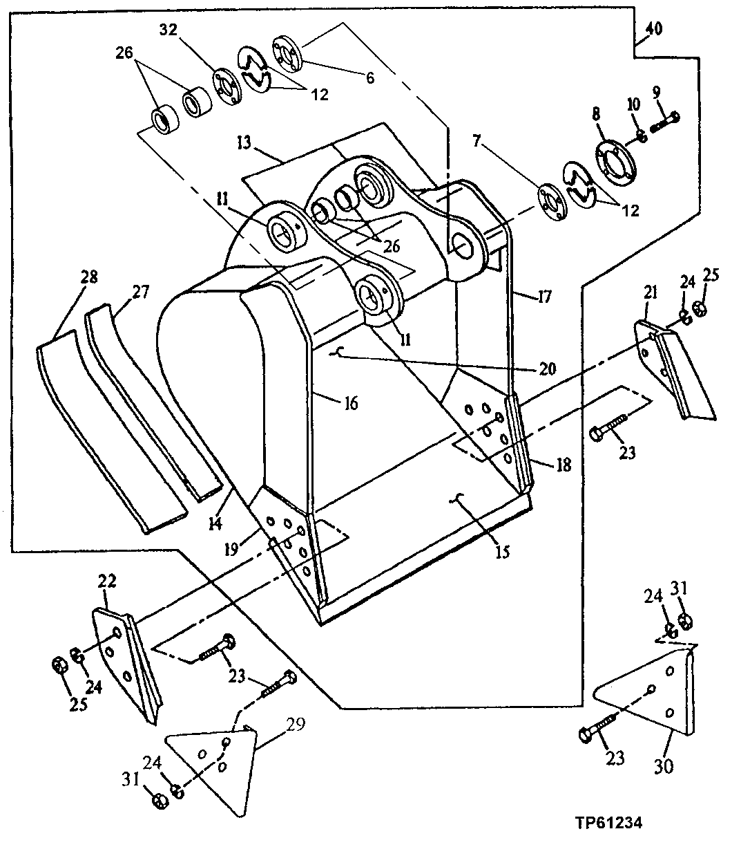 Схема запчастей John Deere 92ELC - 213 - Heavy Duty High Capacity Bucket (Also Order Bucket Tooth Assemblies) 3302 BUCKETS, TEETH, SHANKS AND SIDECUTTERS