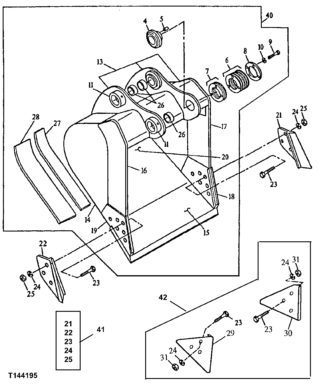 Схема запчастей John Deere 92ELC - 216 - Truck Loading Bucket (Also Order Bucket Tooth Assemblies) 3302 BUCKETS, TEETH, SHANKS AND SIDECUTTERS