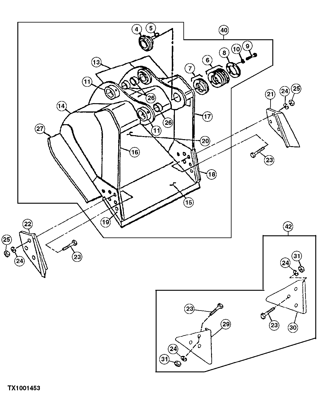 Схема запчастей John Deere 92ELC - 219 - Severe Duty Cast Lip Bucket (Also Order Bucket Tooth Assemblies) 3302 BUCKETS, TEETH, SHANKS AND SIDECUTTERS