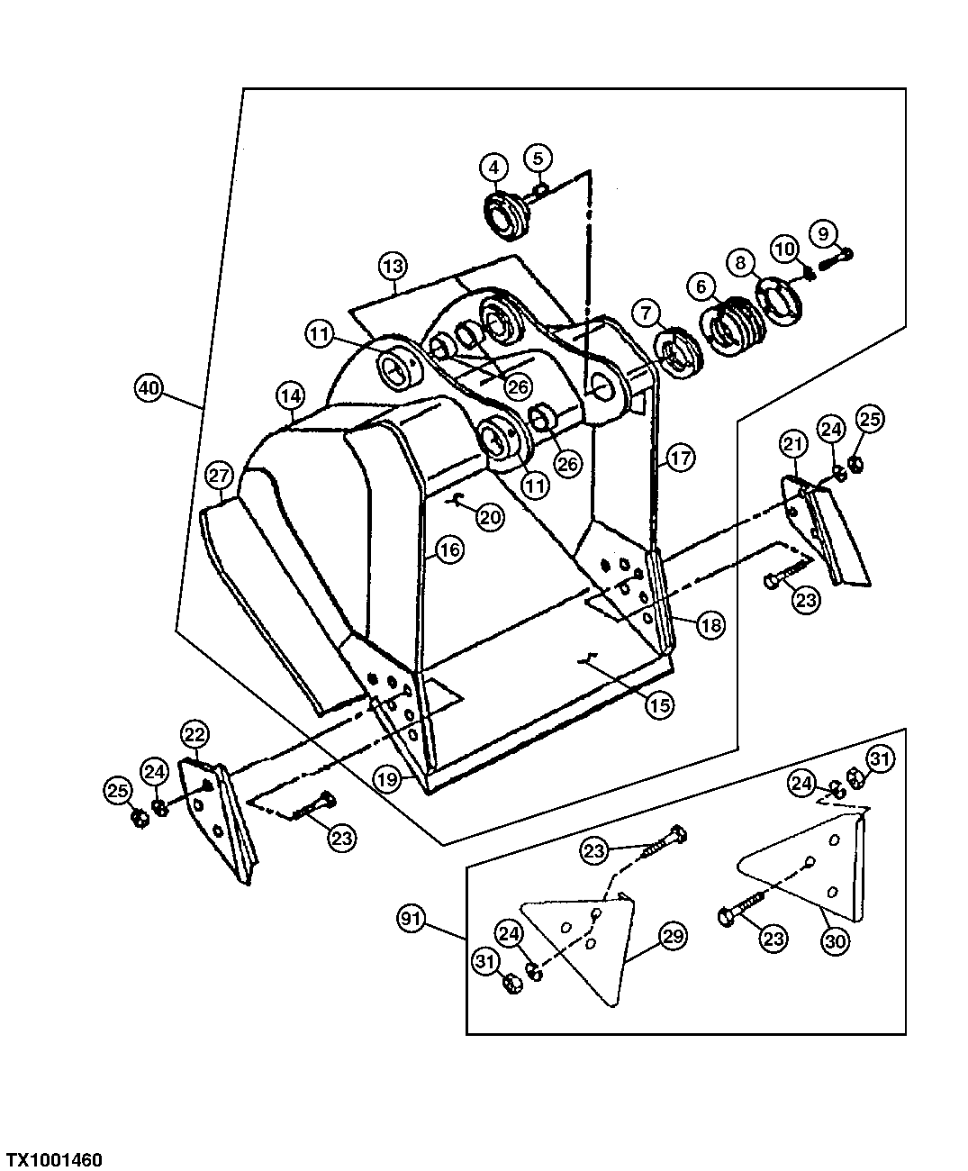 Схема запчастей John Deere 92ELC - 220 - Severe Duty Plate Lip Bucket (Also Order Bucket Tooth Assemblies) 3302 BUCKETS, TEETH, SHANKS AND SIDECUTTERS