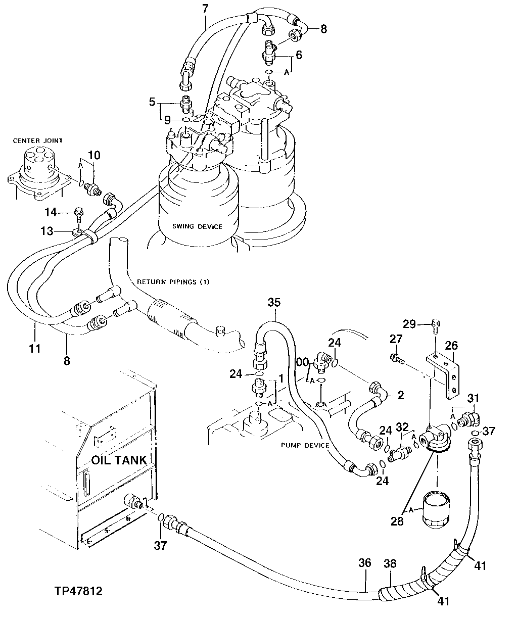 Схема запчастей John Deere 92ELC - 257 - DRAIN PIPINGS ( - 006163) 3360 HYDRAULIC SYSTEM