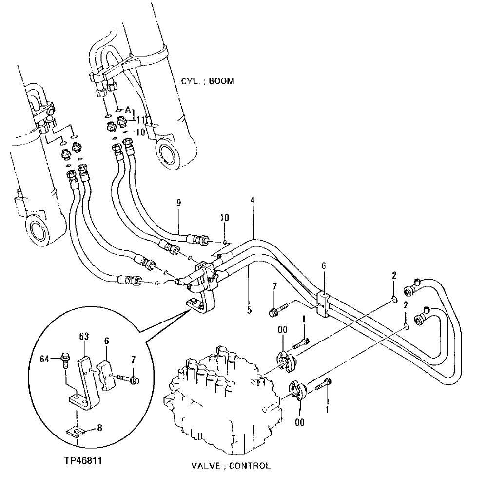 Схема запчастей John Deere 92ELC - 258 - MAIN PIPINGS ( - 007000) 3360 HYDRAULIC SYSTEM