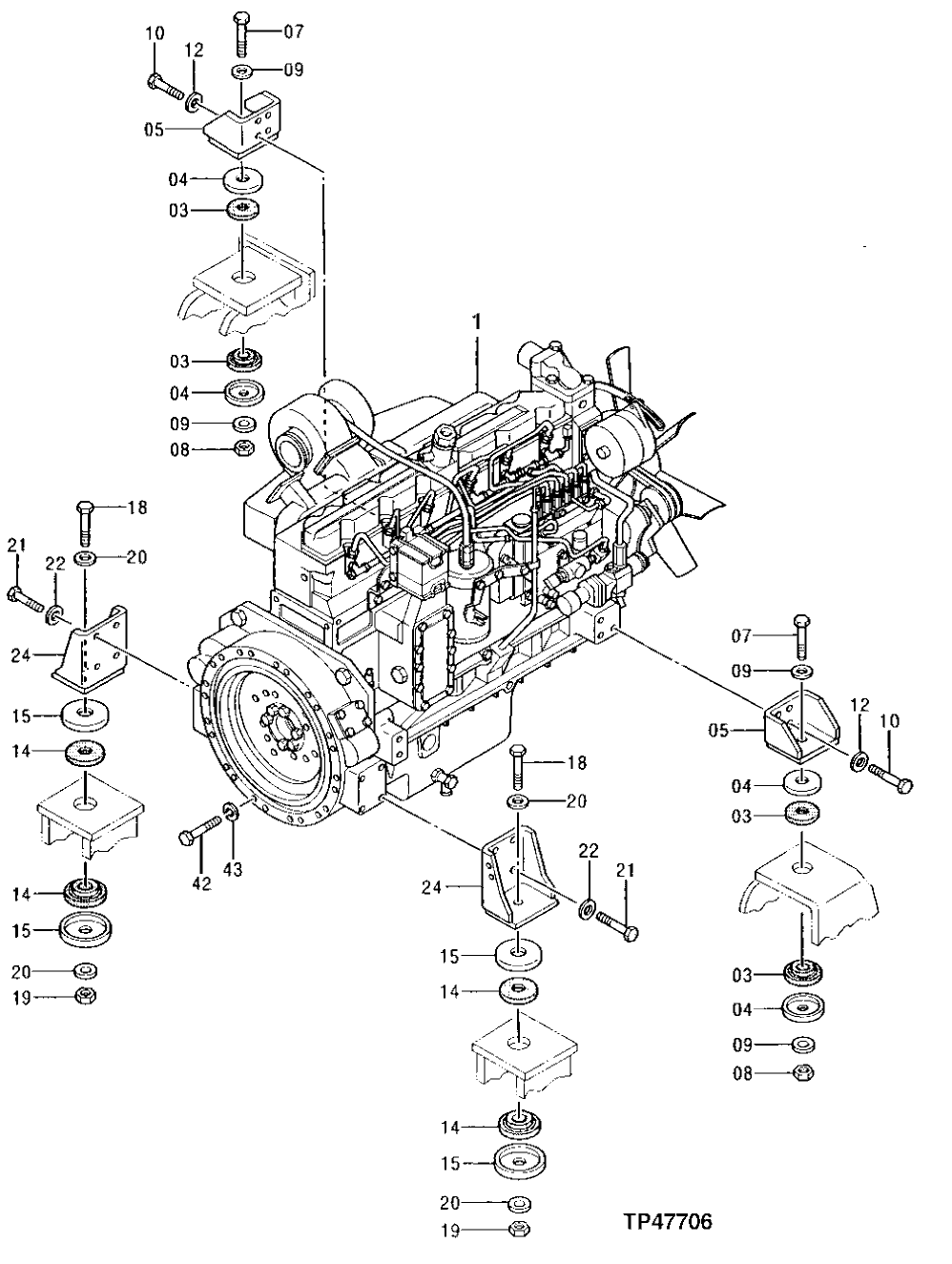 Схема запчастей John Deere 92DLC - 14 - Engine Mounting 0400 REMOVAL AND INSTALLATION 6076AT033 6076AT033