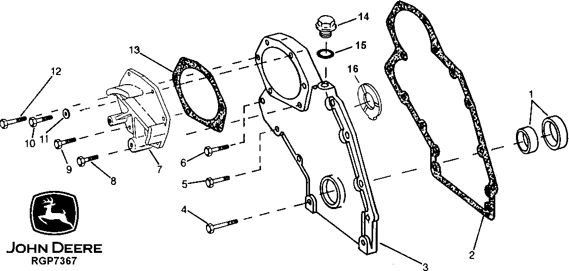 Схема запчастей John Deere 92DLC - 19 - Timing Gear Cover and Front Oil Seal 0402 Camshaft And Valve Actuating Means 6076AT033 6076AT033