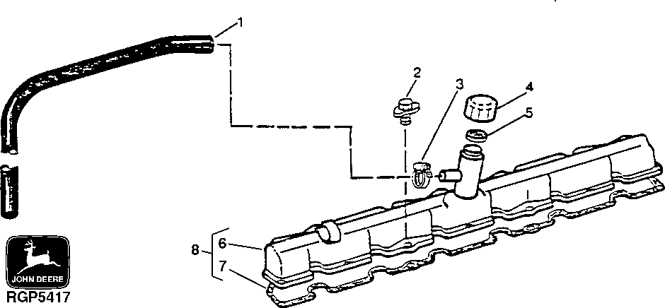 Схема запчастей John Deere 92DLC - 21 - ROCKER ARM COVER AND VENT HOSE 0402 Camshaft And Valve Actuating Means 6076AT033 6076AT033