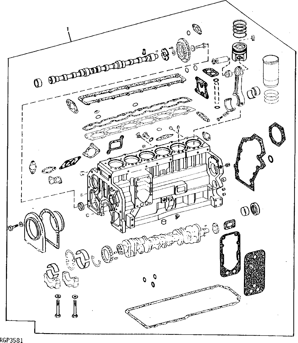 Схема запчастей John Deere 92DLC - 24 - Engine Short Block (6076) (Without Head Bolts) 0404 Cylinder Block 6076AT033 6076AT033