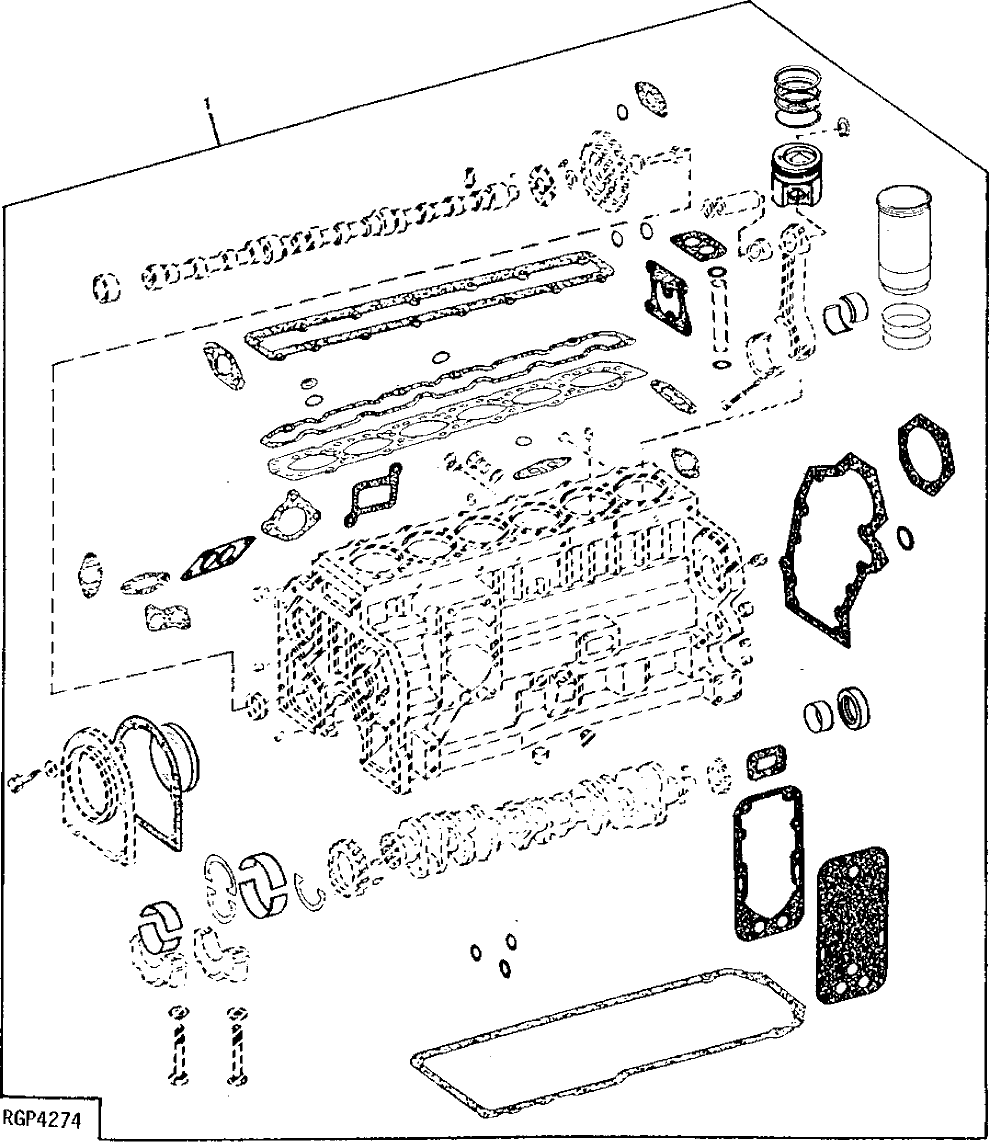 Схема запчастей John Deere 92DLC - 26 - ENGINE OVERHAUL KIT(S) (STD/US BRGS, OR EXPANDED) 0404 Cylinder Block 6076AT033 6076AT033