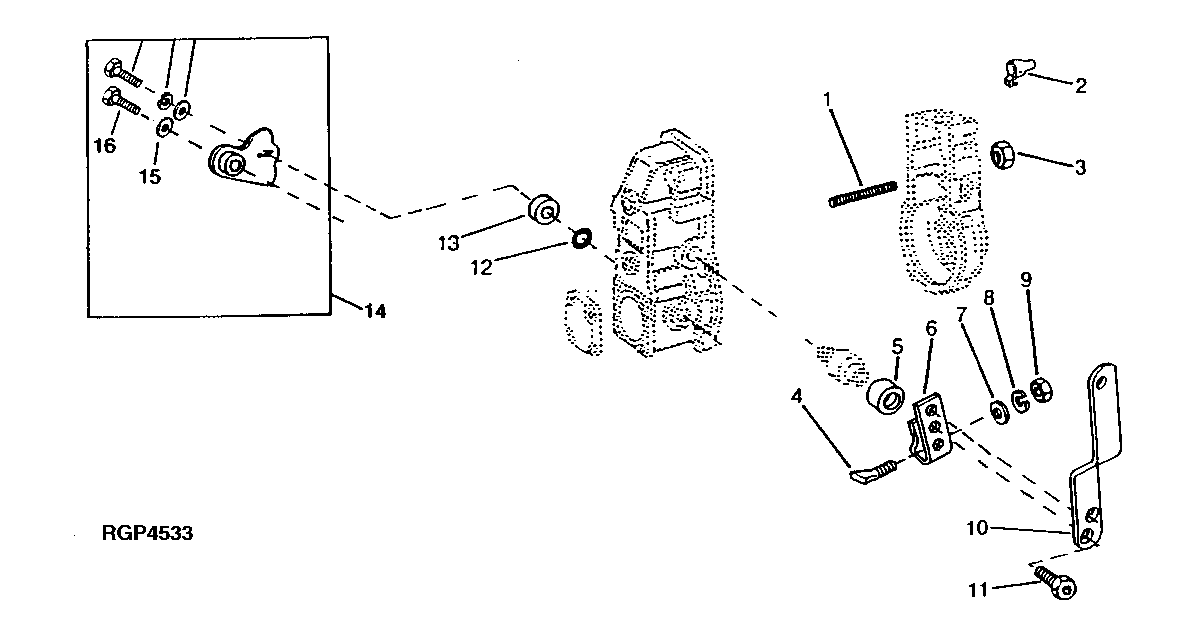 Схема запчастей John Deere 92DLC - 41 - FUEL INJECTION PUMP GOVERNOR LEVERS (ROBERT BOSCH) 0413 Fuel Injection System 6076AT033 6076AT033