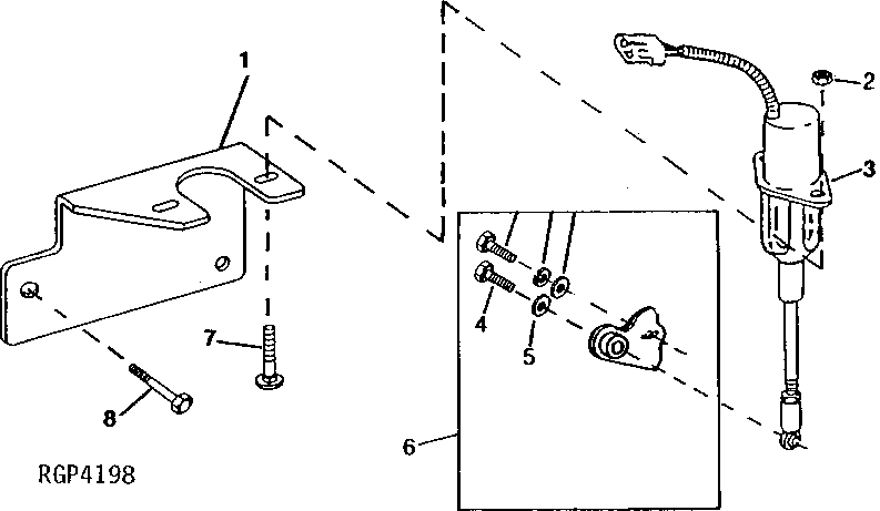 Схема запчастей John Deere 92DLC - 42 - Fuel Shut-Off Bracket And Electric Shut-Off Solenoid 0413 Fuel Injection System 6076AT033 6076AT033