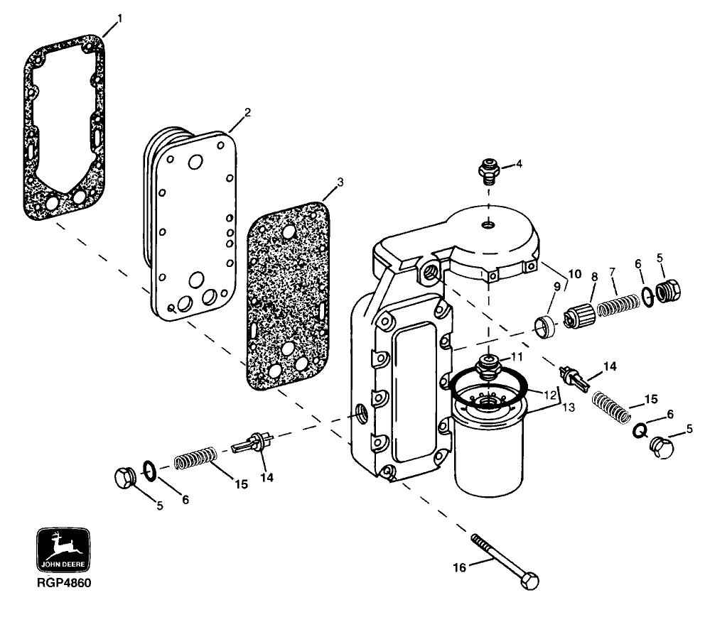 Схема запчастей John Deere 92DLC - 52 - ENGINE OIL COOLER, HOUSING AND FILTER 0419 Engine Oil Cooler 6076AT033 6076AT033