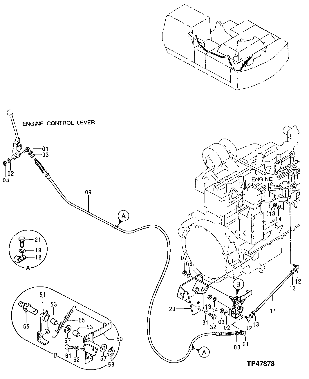 Схема запчастей John Deere 92DLC - 73 - ENGINE CONTROL LEVER 0515 SPEED CONTROLS