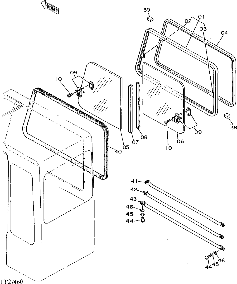 Схема запчастей John Deere 92DLC - 109 - CAB WINDOW 1810 Operator Enclosure