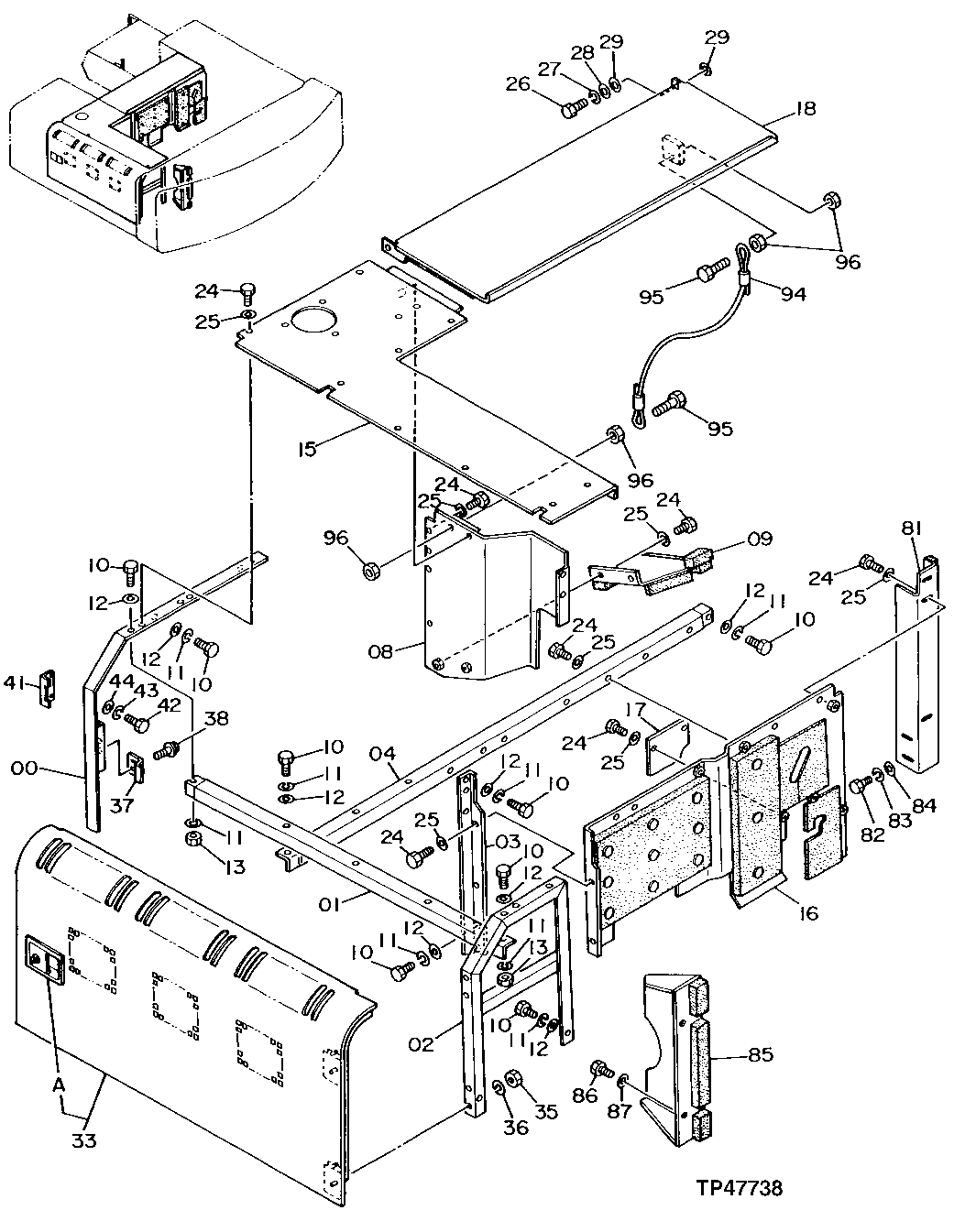 Схема запчастей John Deere 92DLC - 118 - Cover 1910 Hood Or Engine Enclosure