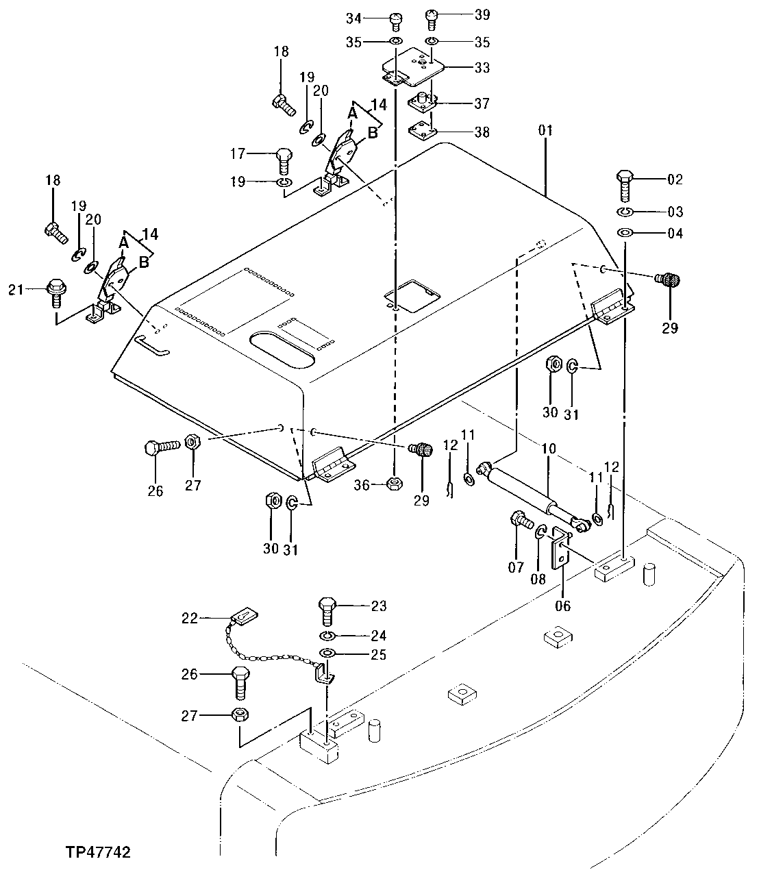 Схема запчастей John Deere 92DLC - 121 - Engine Cover 1910 Hood Or Engine Enclosure