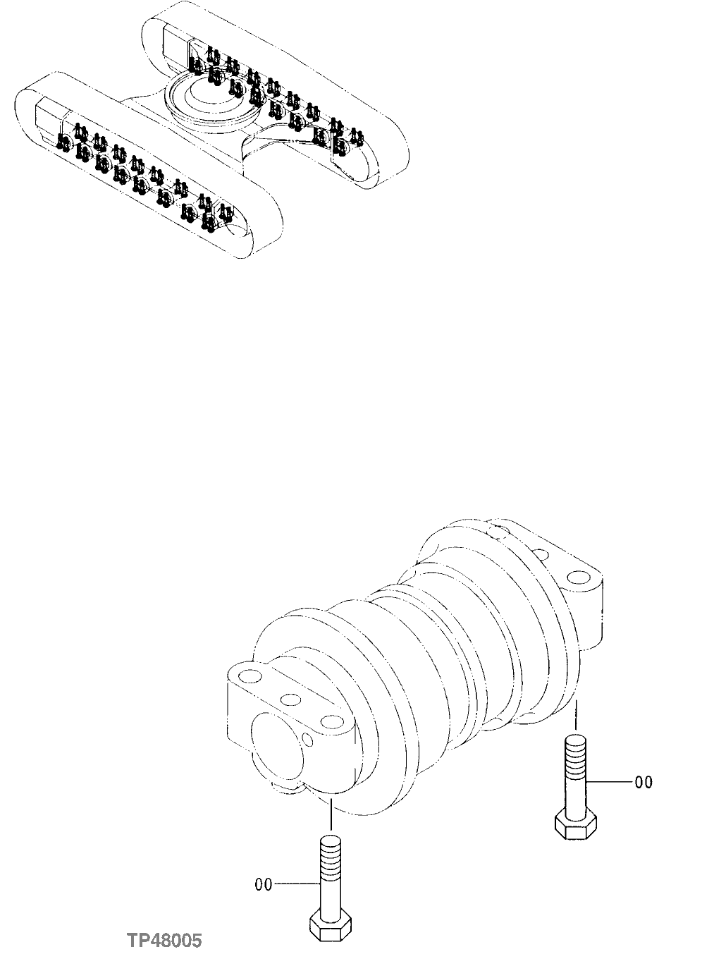 Схема запчастей John Deere 00LC - 10 - LOWER ROLLER SUPPORT 0130 TRACK SYSTEMS