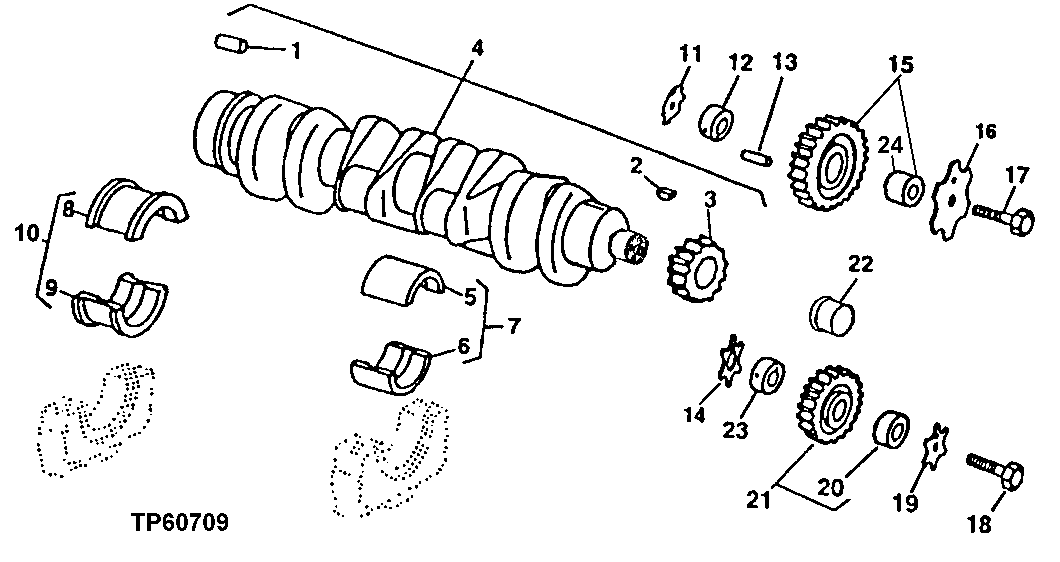 Схема запчастей John Deere 00LC - 27 - CRANKSHAFT, GEAR AND MAIN BEARINGS (071872 - ) 0401A CRANKSHAFT AND MAIN BEARINGS 0401 PE6068TT051 PE6068TT051