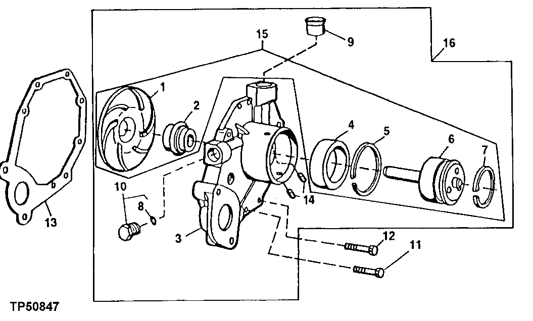 Схема запчастей John Deere 00LC - 56 - WATER PUMP ASSEMBLY (071872 - 900551) 0417A WATER PUMP PE6068TT051 PE6068TT051