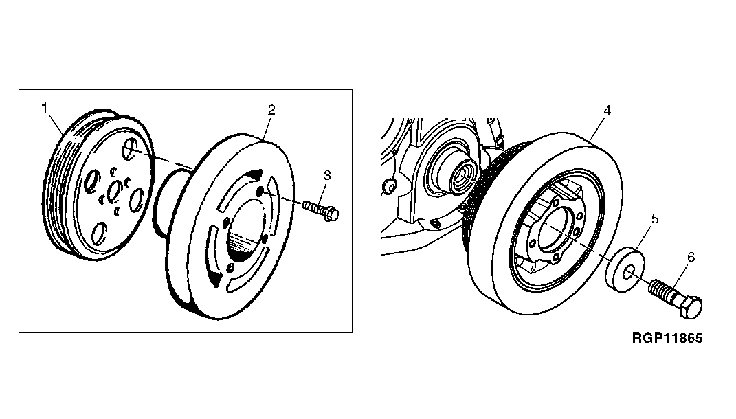 Схема запчастей John Deere 00LC - 64 - CRANKSHAFT PULLEY, DAMPER (071872 - ) 0429A FAN DRIVE PE6068TT051 PE6068TT051