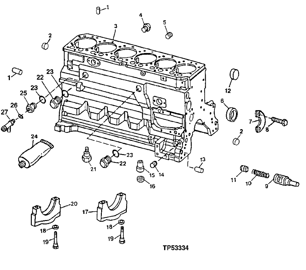 Схема запчастей John Deere 00LC - 81 - CYLINDER BLOCK ( - 830633) 0404B Cylinder Block T06068TT051 T06068TT051