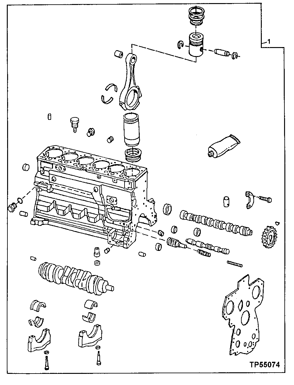 Схема запчастей John Deere 00LC - 83 - ENGINE SHORT BLOCK (714382 - 830633) 0404B Cylinder Block T06068TT051 T06068TT051