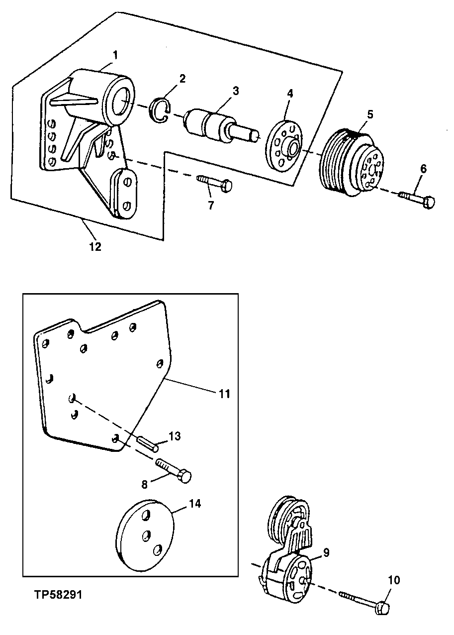 Схема запчастей John Deere 00LC - 116 - FAN DRIVE,PULLEYS AND BELT TENSIONERS ( - 830633) 0429B Fan Drive (Damper, Idler, Pulleys, & Belt) T06068TT051 T06068TT051