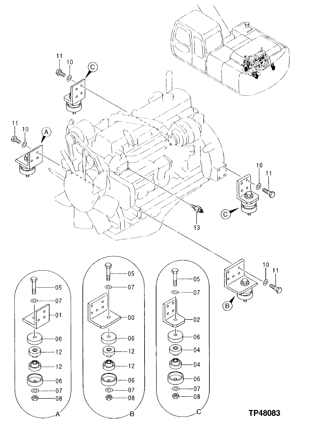 Схема запчастей John Deere 00LC - 136 - ENGINE MOUNTING ( - 830633) 0540 ENGINE MOUNTING