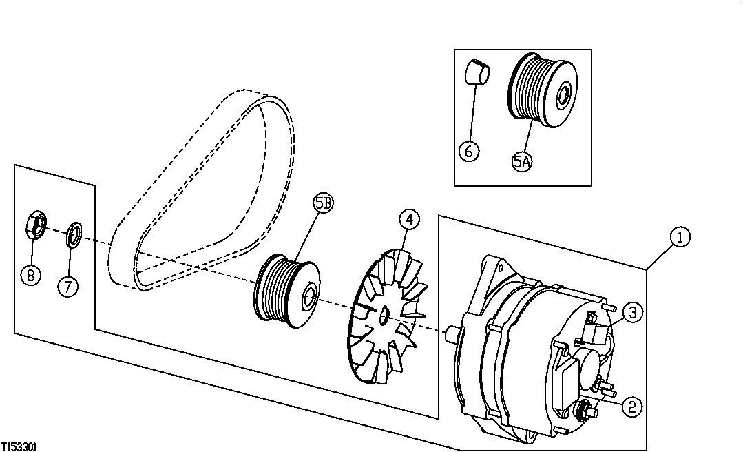 Схема запчастей John Deere 00LC - 147 - ALTERNATOR,REGULATOR AND PULLEY 1672 ALTERNATOR, REGULATOR AND CHARGING SYSTEM WIRING