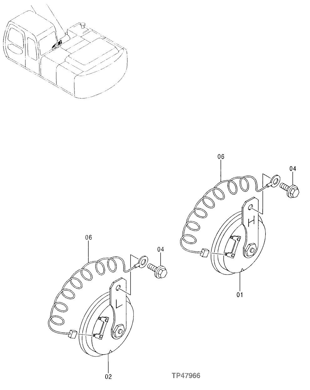 Схема запчастей John Deere 00LC - 157 - HORN 1674 WIRING HARNESS AND SWITCHES