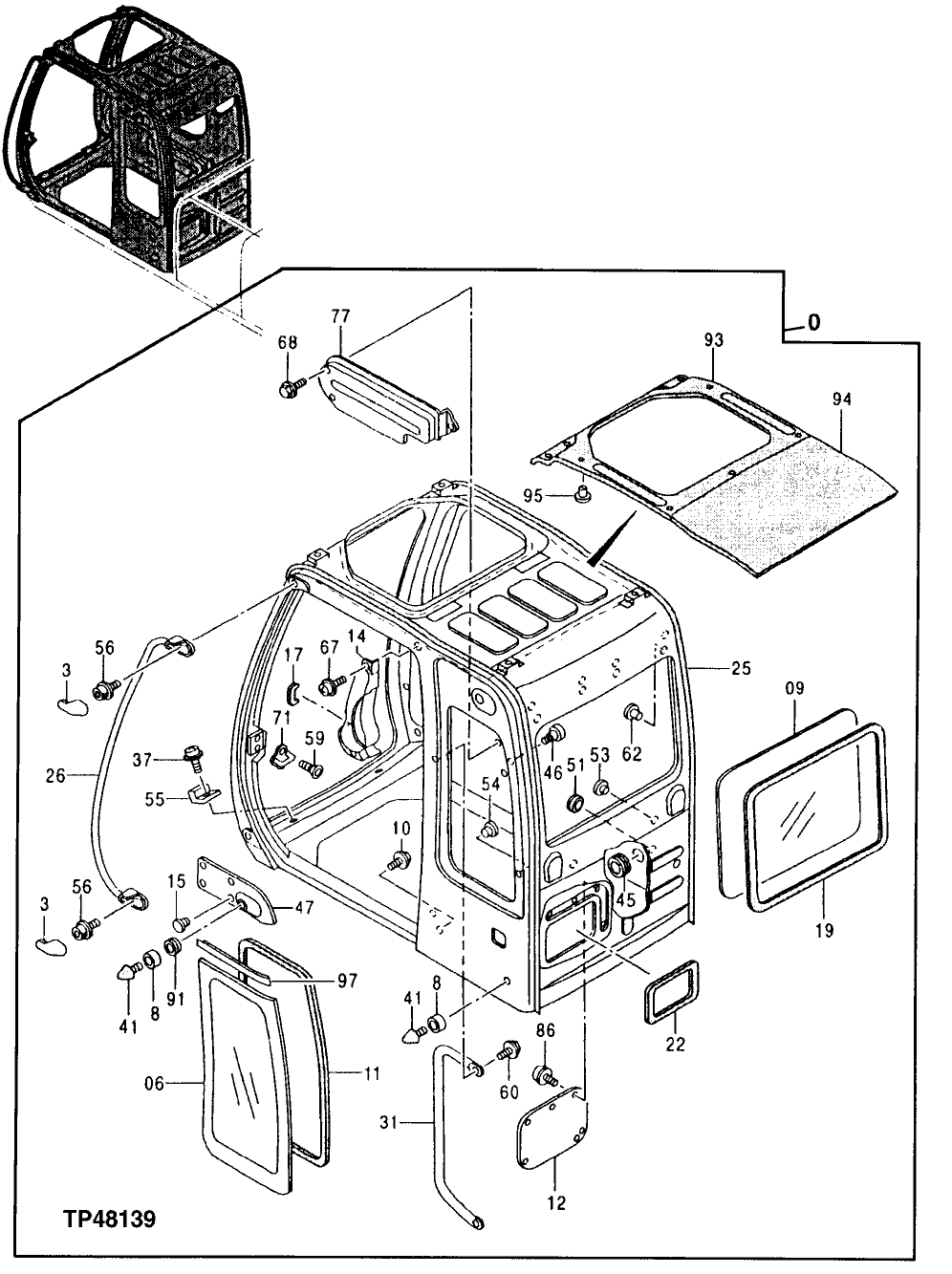 Схема запчастей John Deere 00LC - 176 - Cab Components 1810 OPERATOR ENCLOSURE