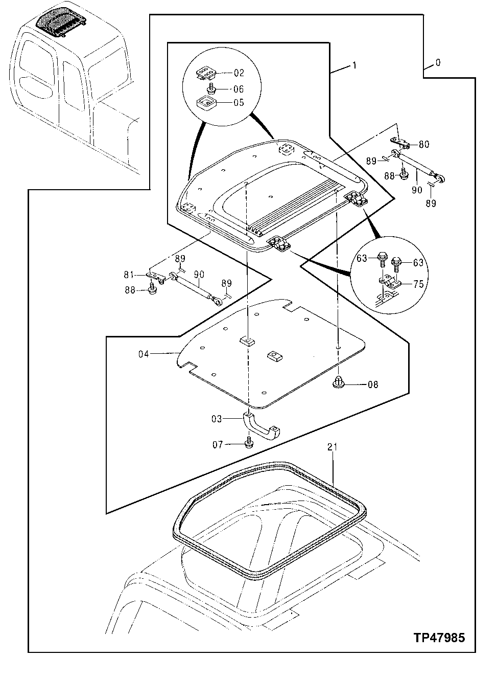 Схема запчастей John Deere 00LC - 182 - CAB COMPONENTS 1810 OPERATOR ENCLOSURE