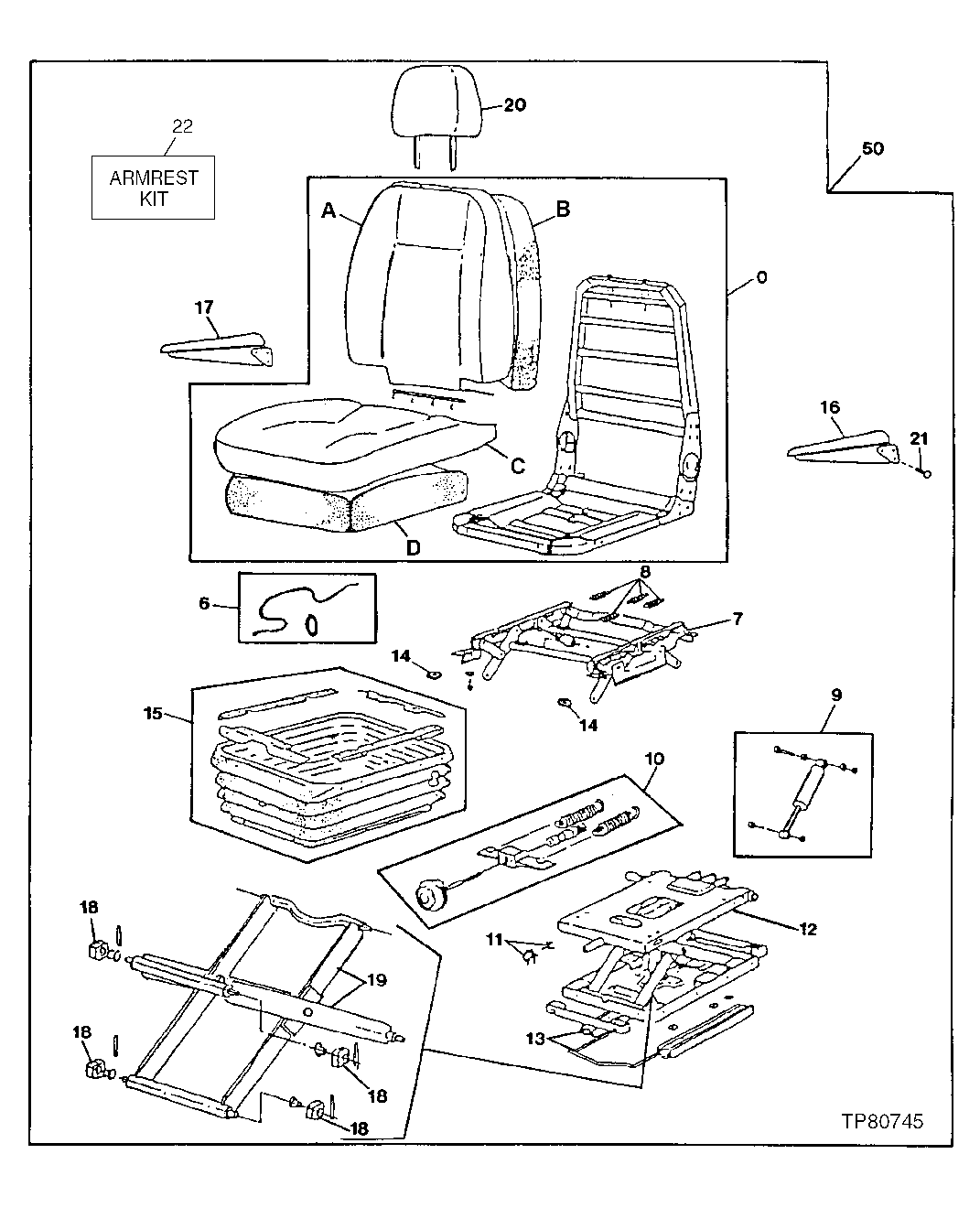 Схема запчастей John Deere 00LC - 195 - Seat Assembly (Original) 1821 SEAT AND SEAT BELT