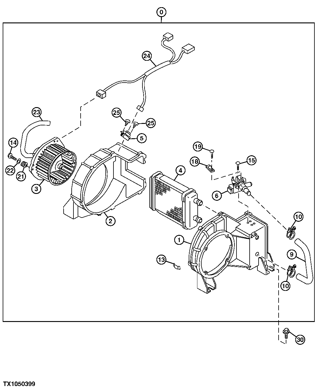 Схема запчастей John Deere 00LC - 202 - CAB HEATER COMPONENTS (FOR UNITS WITH HEATER ONLY, NO A/C) 1830 HEATING AND AIR CONDITIONING